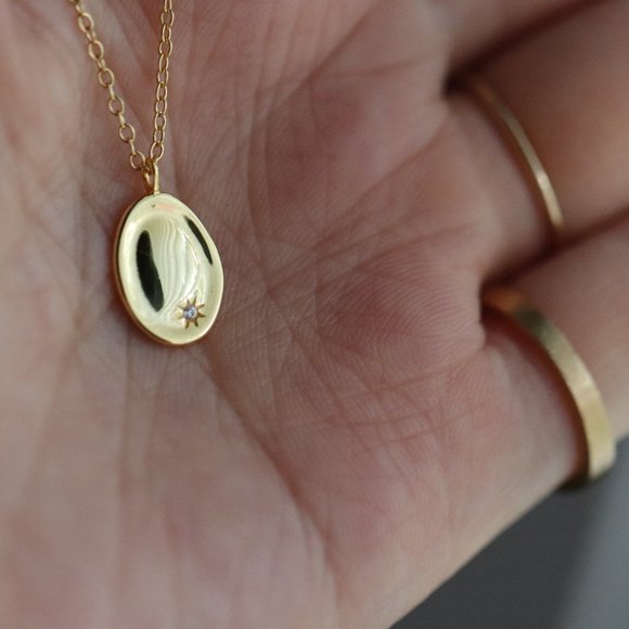 "Humble Sparkle" Cubic Zirconia Oval Pendant Necklace -10K Gold Vermeil / Silver - Picture 5 of 5